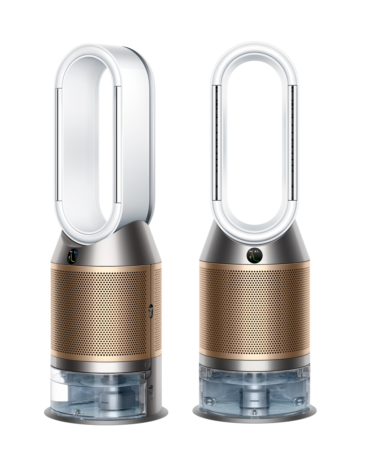 A Dyson purifier, purifier heater, and humidifier against a white background.