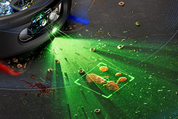 The Dyson Spot+Scrub Ai robot vacuum detects and identifies a spill using Ai.